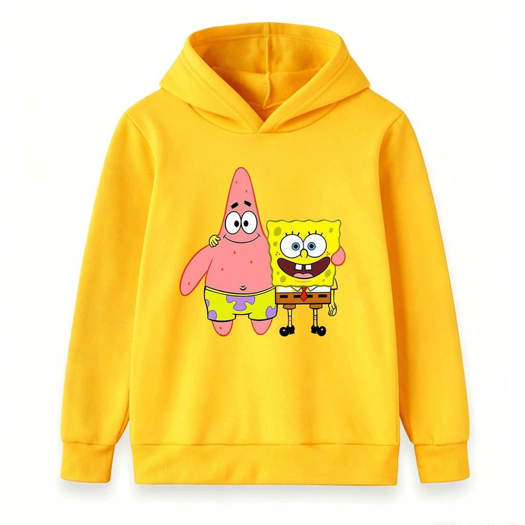 Kids Boys Girls Hoodie, Cute Cartoon Star Sponge Printed Pullover Hooded Sweatshirt Casual Warm Top for Toddlers