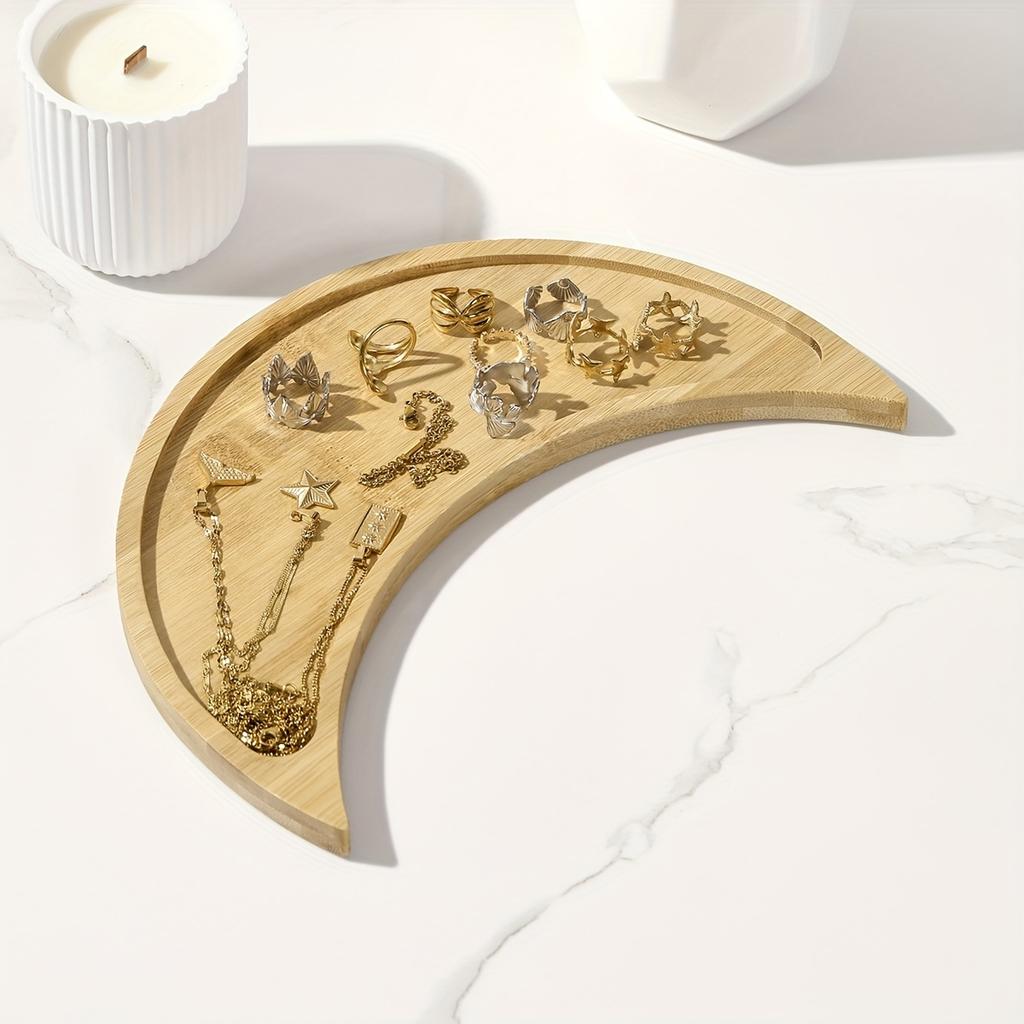 Moon Tray Crystal Holder Display Wooden Crystal Tray for Stones, Healing Crystals Storage Box and Organizer  Crescent  Decor