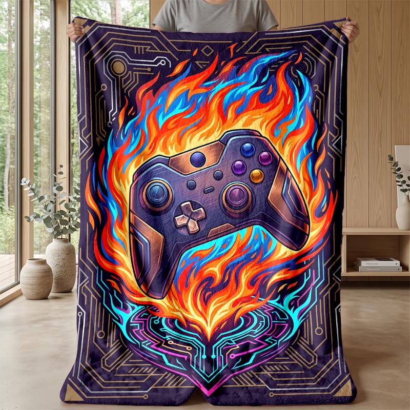 Fiery Gamepad Design Theme blanket Lightweight Warm Flannel Blanket Decorative Throw Blanket for Home Decoration