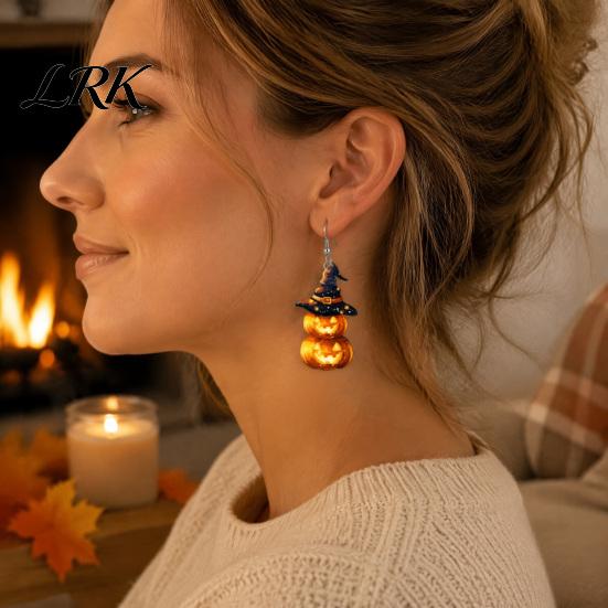 Fashionable Seasonal Jewelry 1 Pair Halloween Pumpkin Earrings for Women, 2 Stacking Funny Autumn Party Accessories Drop Dangle with Witch Hat,