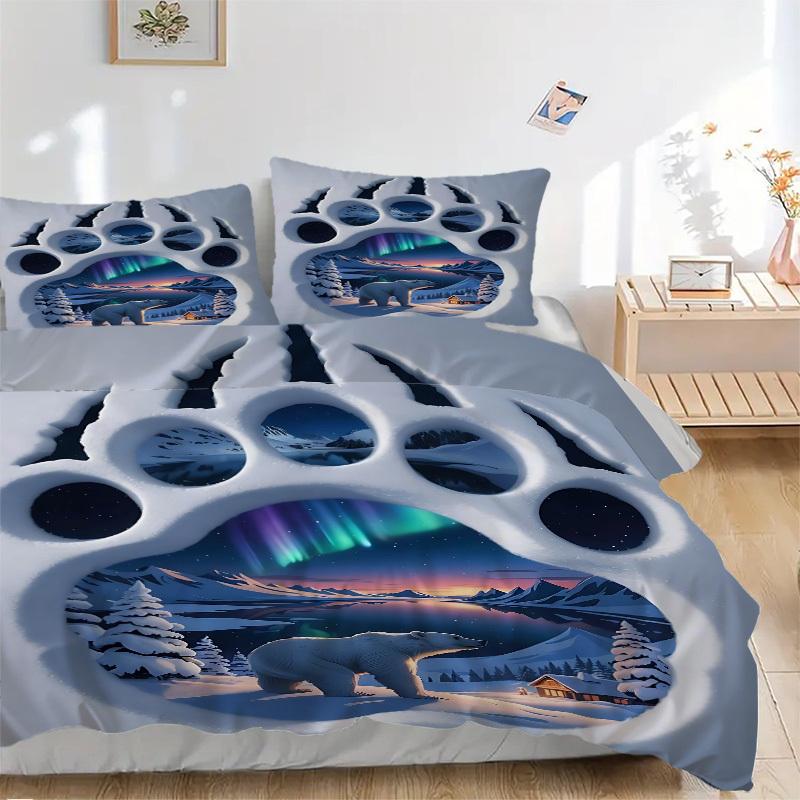 

3pcs Polar Bear Footprint Duvet Cover Set -Includes 1 Duvet Cover and 2 Pillowcases, No Quilt Core, All-Season Home Decor yy251111106 135x200cm