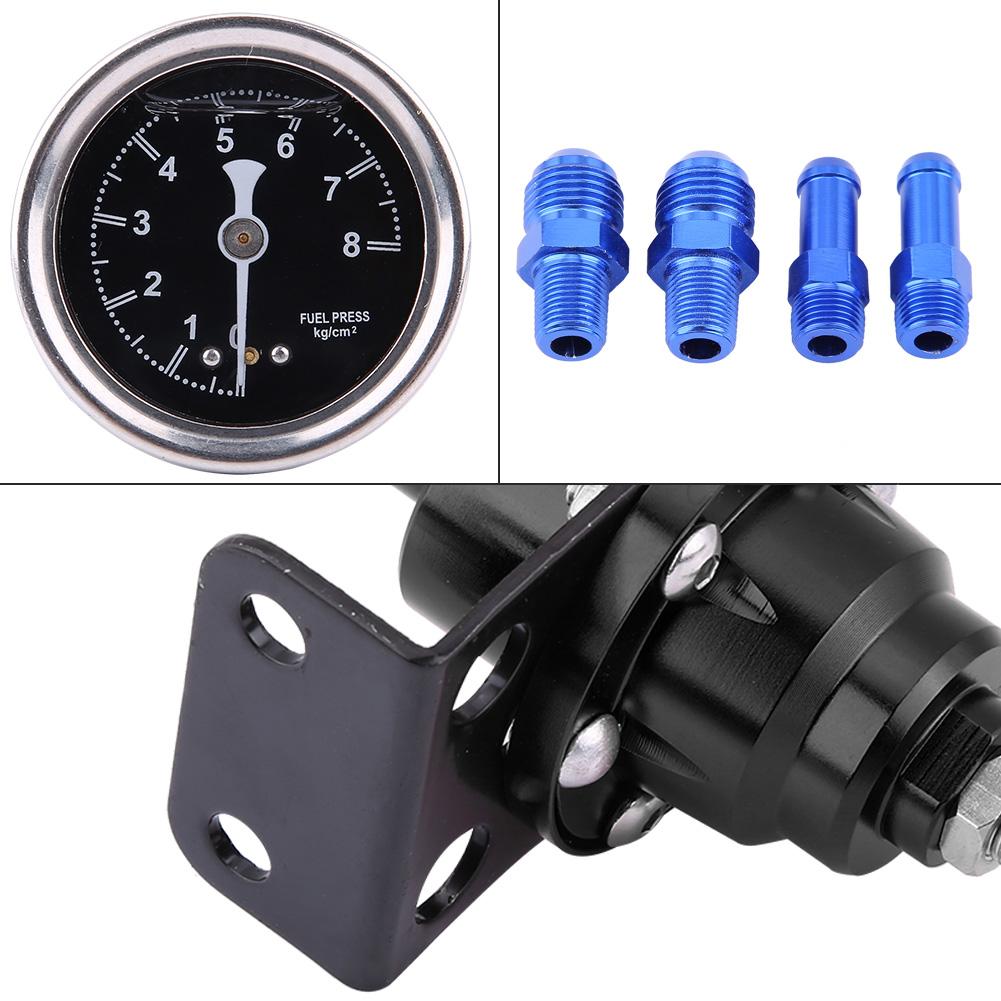 Universal Aluminum Car 160psi Adjustable 1: 1 Fuel Pressure Regulator Oil Gauge Kit (Black)