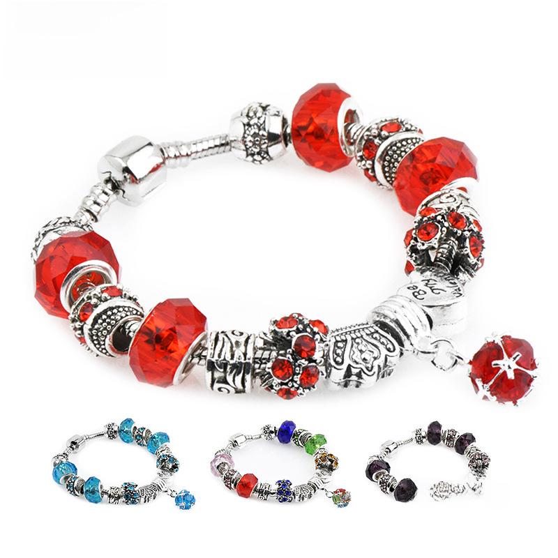 Brățară Trendy cu Mărgele de Cristal Pan cu Pandantiv Coroană de Flori