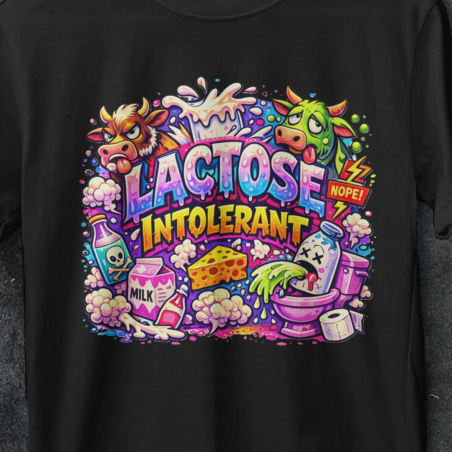 Lactose Intolerant, Vintage Shirt, Cringy Shirts, Gen Z, Humor Lactose Intolerant shirt, bootleg, milk joke shirts, cow shirt, cat, gifts 4XL