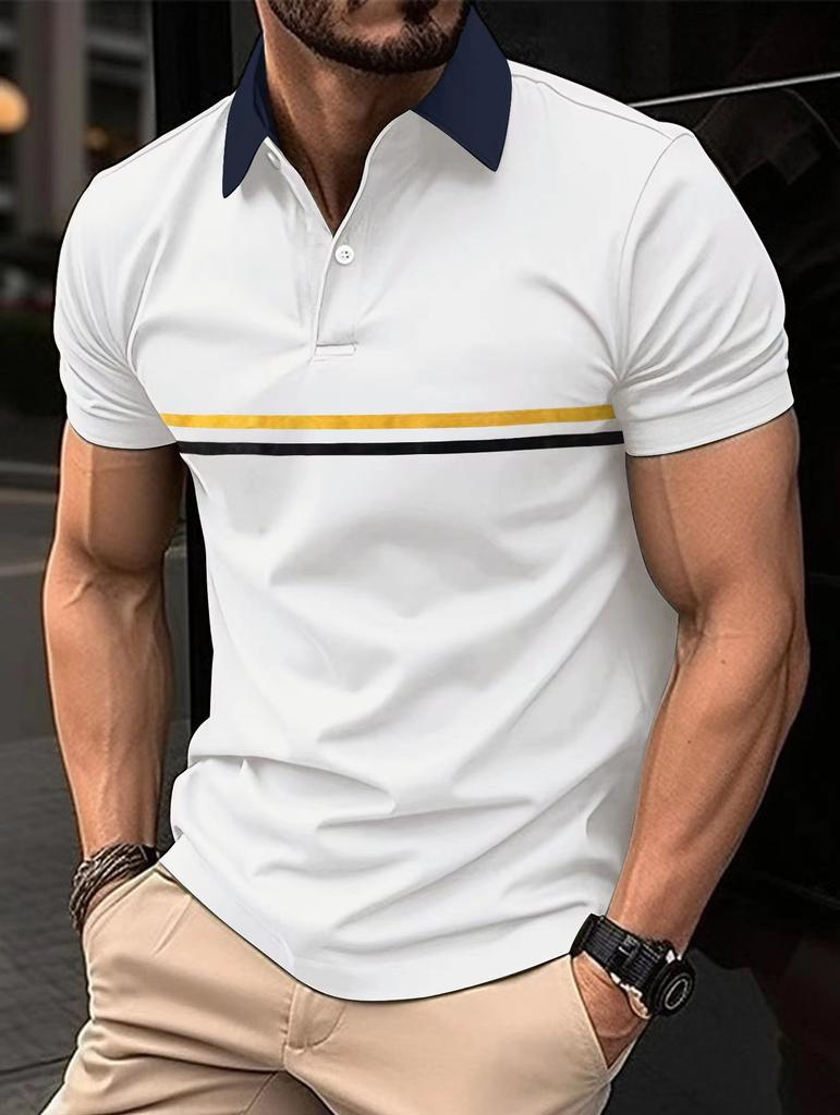 Summer men's short-sleeved POLO shirt Fashion casual comfortable breathable striped design sports men's short-sleeved Polo shirt