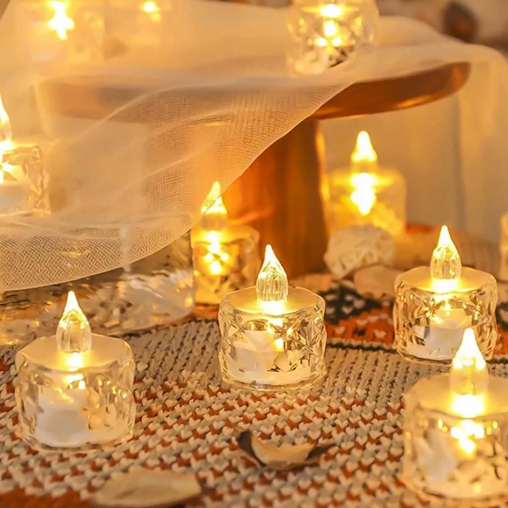 2pcs Flameless LED Light Candles Crystal Candle Transparent Electronic Night Lamp for Wedding Valentine's Day Party Decor