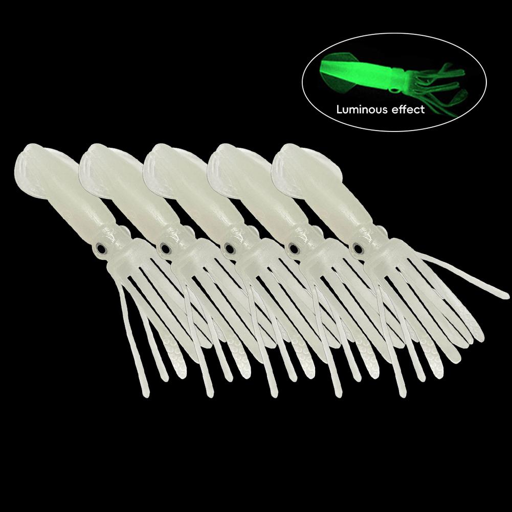 

5 шт. 10,5 см/8 г Приманка Бионический Светящийся Кальмар Мягкая Приманка Полая Трубчатая Морская Рыбалка Приманка для Осьминога 5PCS White luminous