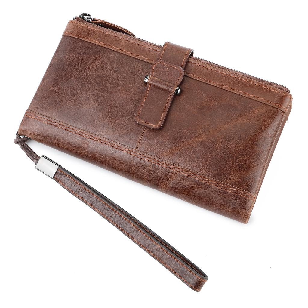 Vintage Crazy Horse Cowhide RFID Anti-theft Brush Men's Wallet Long Men's Zipper Bag