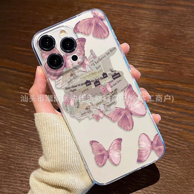 Colorful butterfly iPhone16ProMax/15/14/13 series mobile phone case 11/12 transparent 17ProMax soft