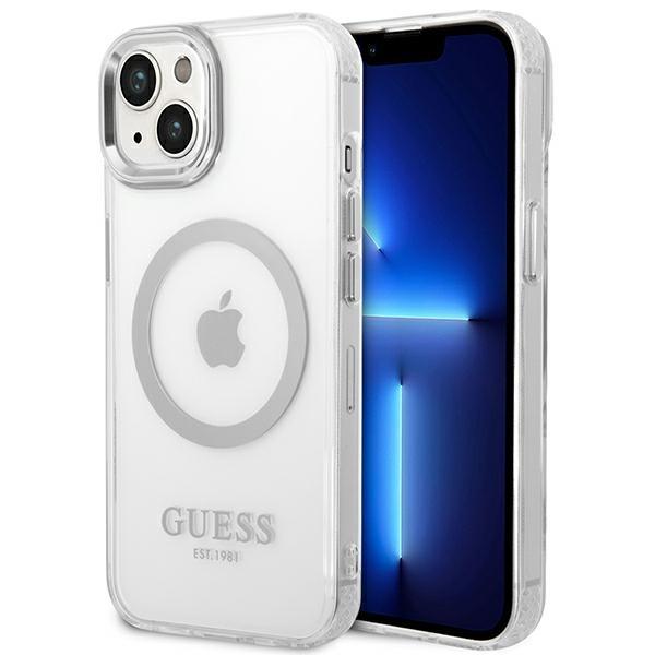 Guess Guhmp14Mhtrms Iphone 14 Plus / 15 Plus 6.7 Srebrny/Silver Twarde Etui Metalowa Obwódka Magsafe