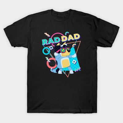 Men Black Print T-shirt Rad Dad Bluey No-Cut Heat Transfer Print Cotton Tshirt