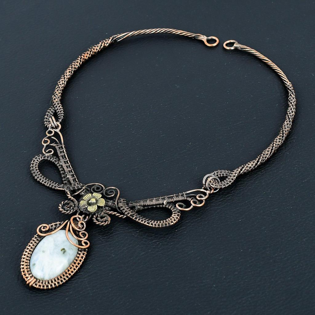 Rainbow Moonstone Necklace Gemstone Jewelry, 999 Copper Wire Wrapped Necklace, Adjustable Handmade Beautiful Jewelry Chain Necklace