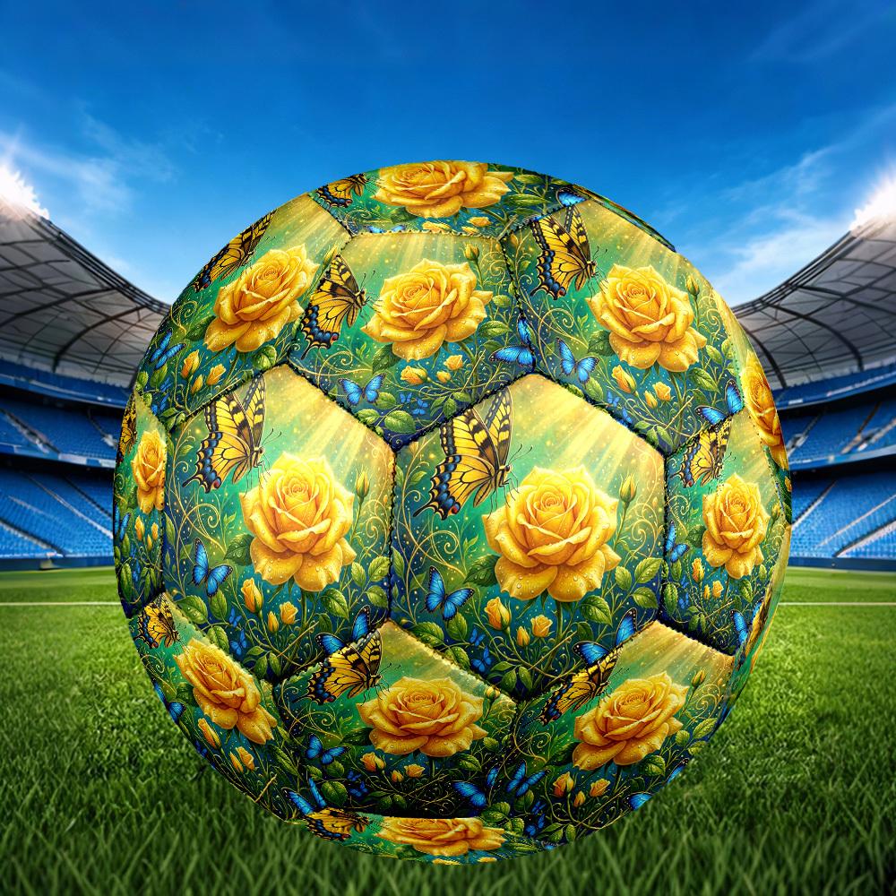 1pc Butterflies Yellow Roses Durable Size 5 Soccer Ball Professional Match Training Football Indoor &Outdoor Sports Ball P60184