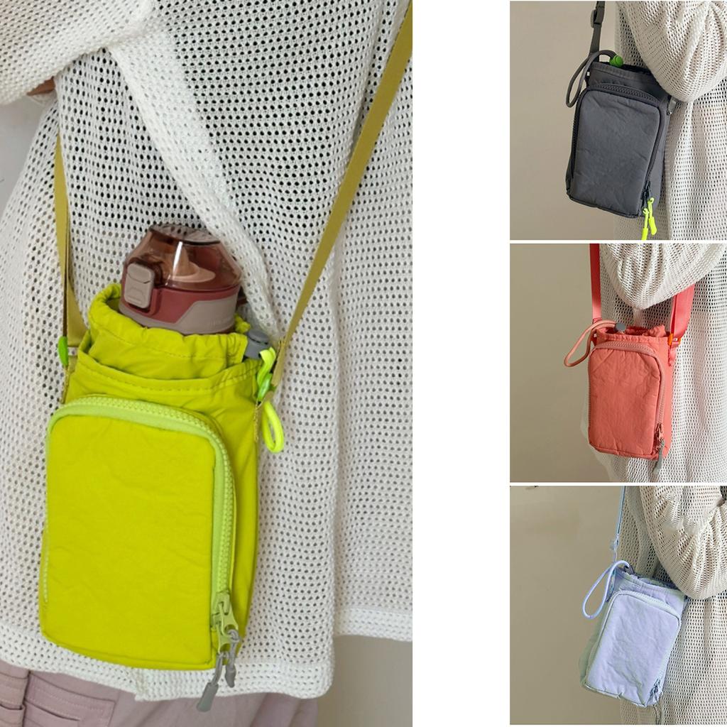 Nylon Water Bottle Holder with Shoulder Strap Water Bottle Carrier Sling Bag with Phone Pocket Crossbody Bag Unisex