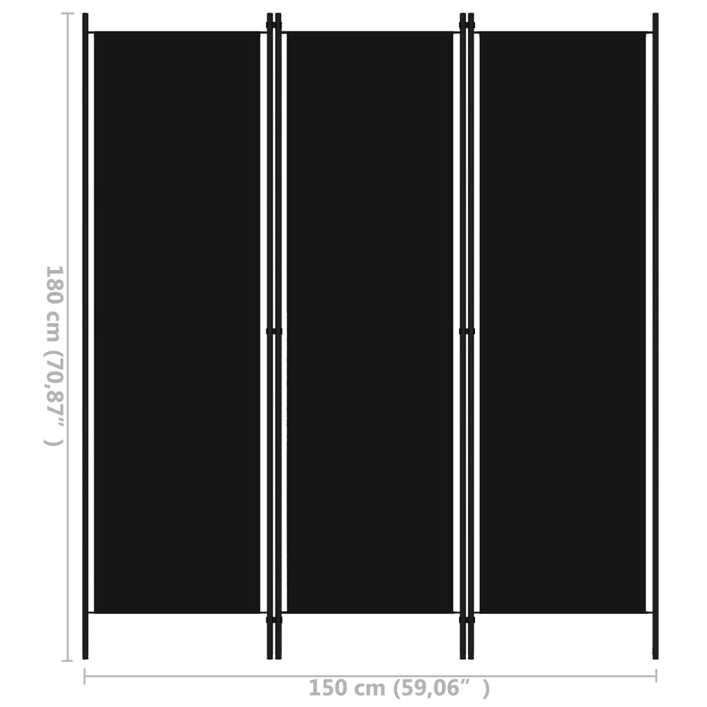 3 Piece Room Divider Black 150x180 Cm