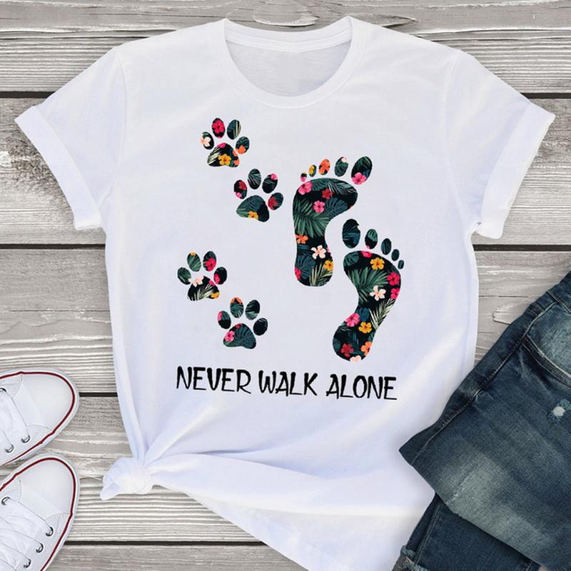 

Cartoon Dog Leopard Paw Print Shirt Summer Short-Sleeved Hip-Hop Streetwear T Shirt Tops Women s T-Shirts White Female Clothing XL