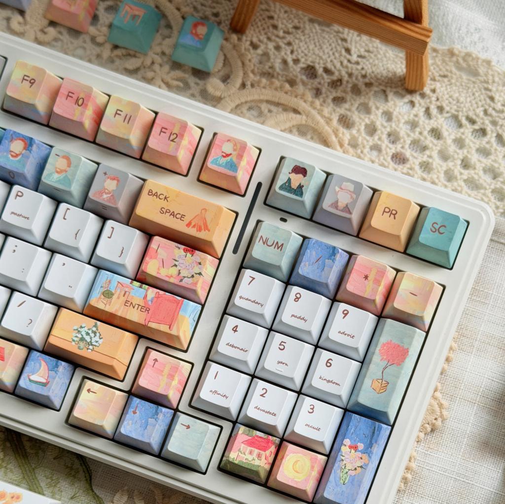 MAIMOOO Keycap Van Gogh Hoshikawa Cherry Five-Sided Dye-Sublimated Custom Pbt White Keyboard Keycaps