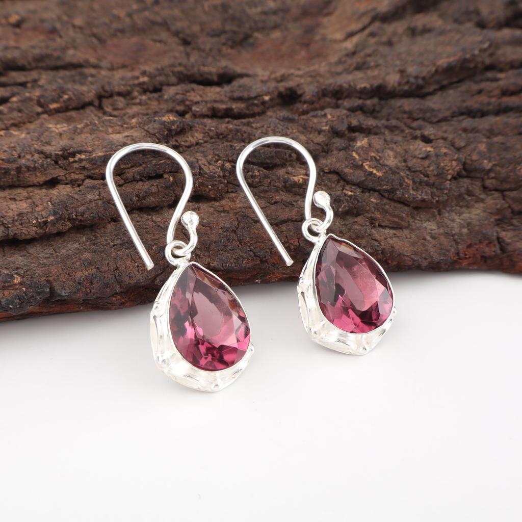 Rhodolite Gemstone Jewelry, Handmade Silver Jewelry, 925 Solid Sterling Silver Earrings, Gorgeous Silver Earrings For Wedding Gift