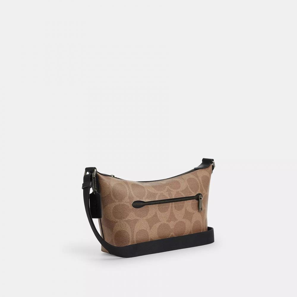 Coach Small FInn Crossbody Bag With Pouch In Maxi Signature Canvas Gunmetal Charcoal Black