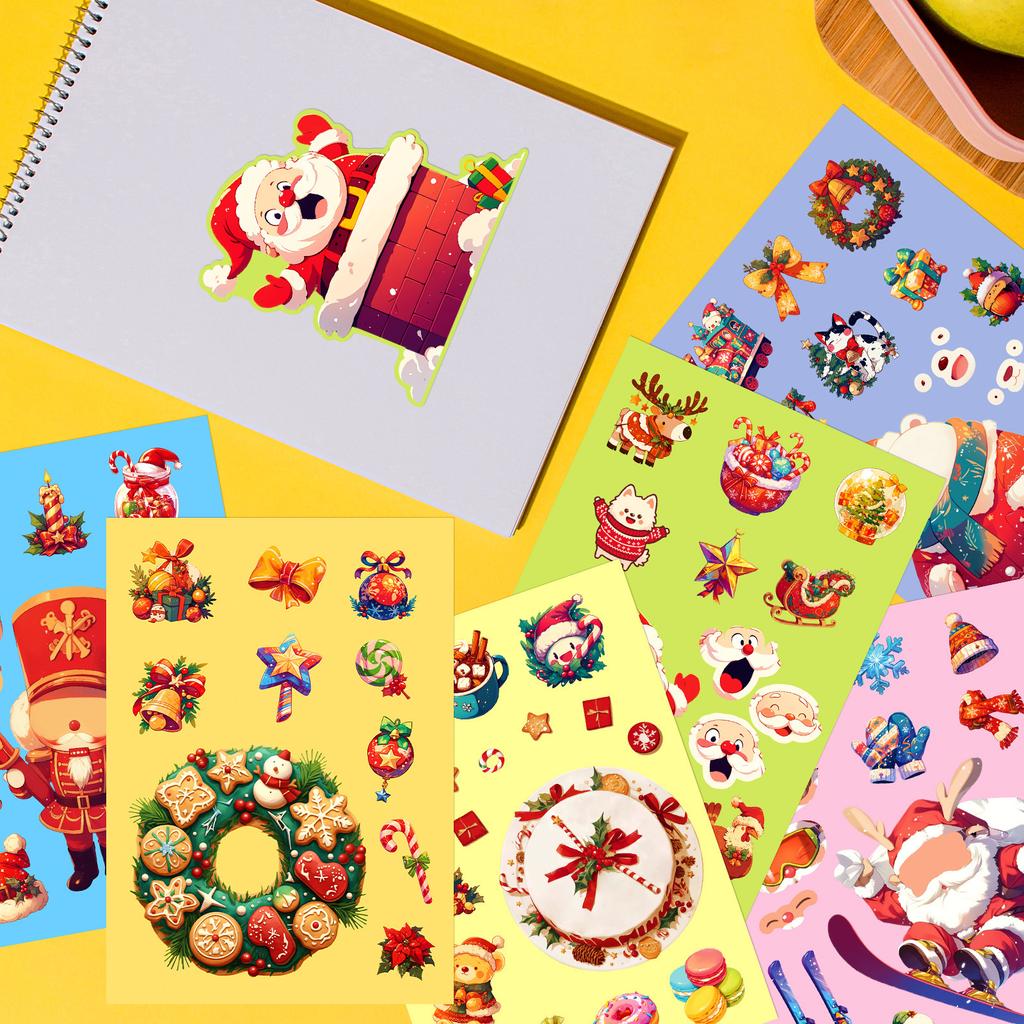 6 Packs Christmas Series Face-Changing Stickers Cute Cartoon Santa Claus Wreath Goo Ka Stickers Children'S Interactive Toys