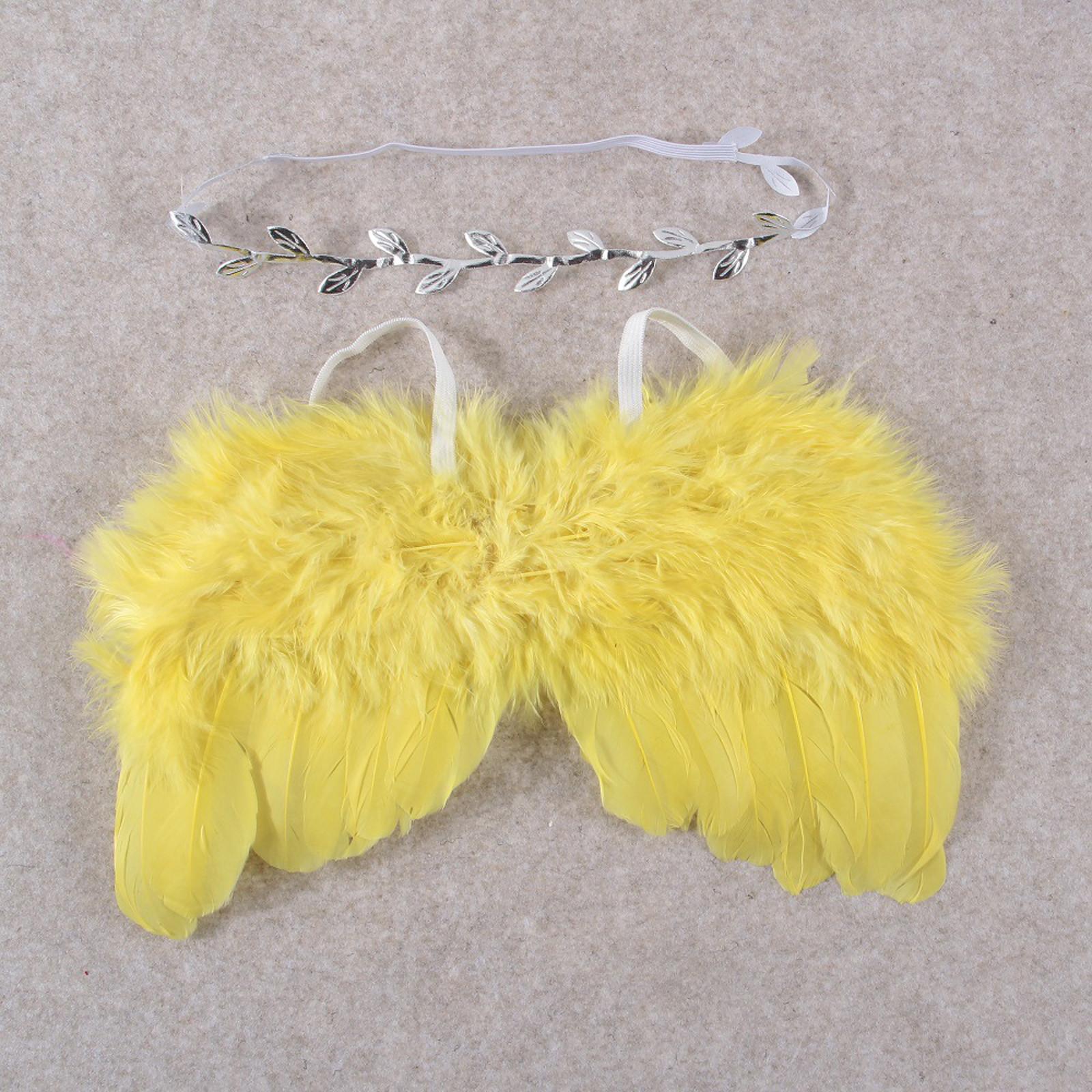 

Комплект повязки на голову с перьями ангела и стразами, детская шифоновая повязка на голову с цветком, аксессуары для волос, реквизит для фотосессии для новорожденных, костюм One Size жёлтый