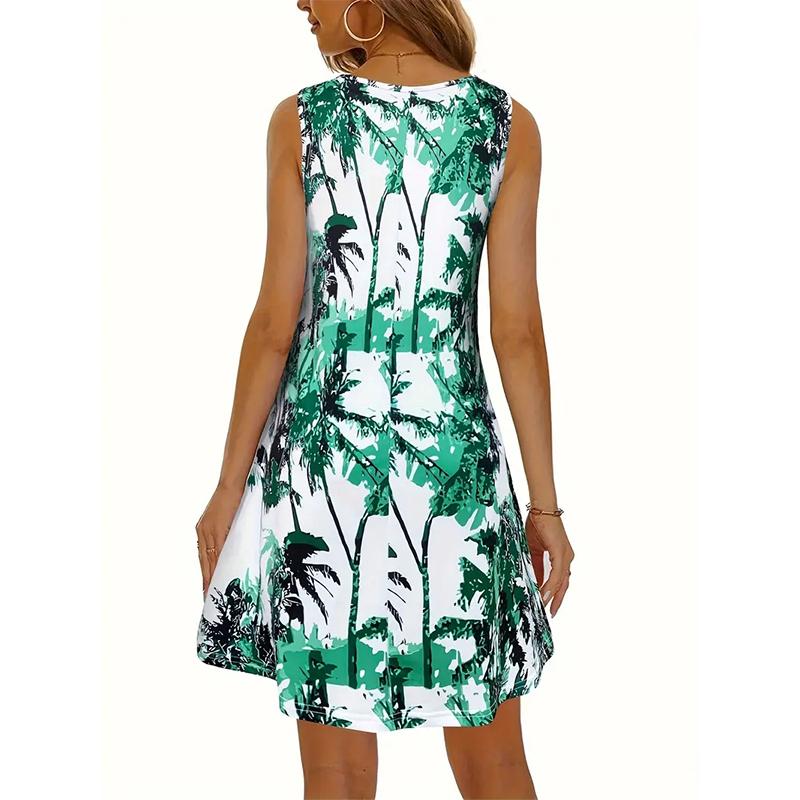 Women's Tree Printed Sleeveless Round Neck Dress Loose Soft and Comfortable Plus Size Dress