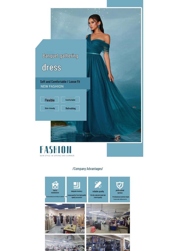 Women's One-Shoulder Casual Mesh Evening Gown