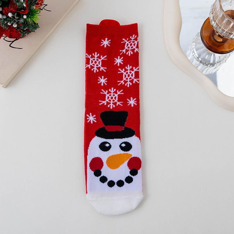 

Красные мультяшные носки с Санта-Клаусом и снеговиком, женские осенне-зимние носки 1 pair