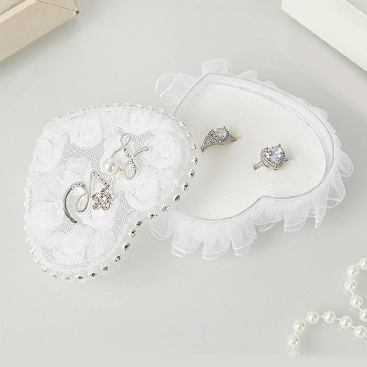 Romance Lace Wedding Rings Holder Heart Shape Fingerring Box For Bridal Party Formal Occasion Jewelry Gift Display
