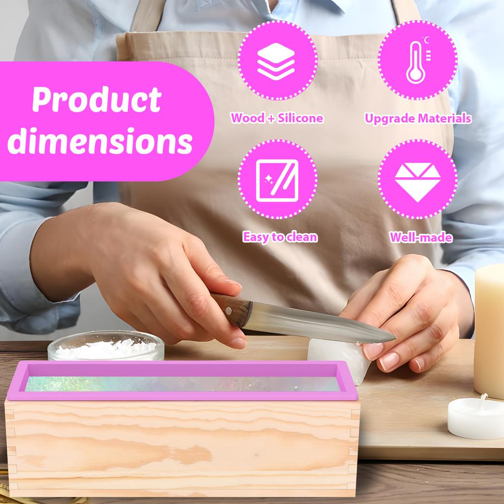 2 Stück Silikon-Seifenform 41oz Rechteckige Silikon-Seifenform mit Holzkiste Leicht zu entformen für Seifenherstellungs-Enthusiasten & Anfänger