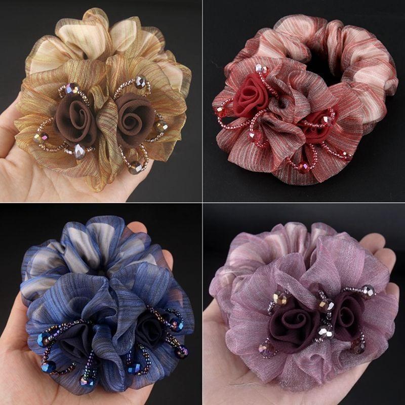 1PC Korean Flower Headband, Large Intestine Headband, Mesh Yarn, Middle-aged Woman, Flower Hair, Rubber Headband.