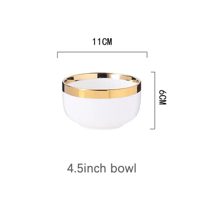 Gilt Rim White Porcelain Dinner Tray Food Dishes Rice Salad Noodles Bowl Ceramic Plates Bowls Kitchen Plates Ceramic Tableware