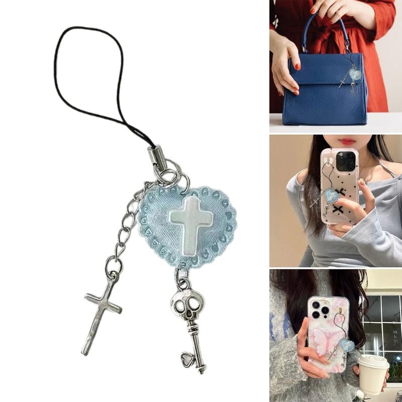 Handgefertigte Perlen-Handykette Süße Schleife Herz Handy-Anhänger Stilvoller Schlüsselanhänger Anhänger Schlüsselanhänger Damen Taschenzubehör