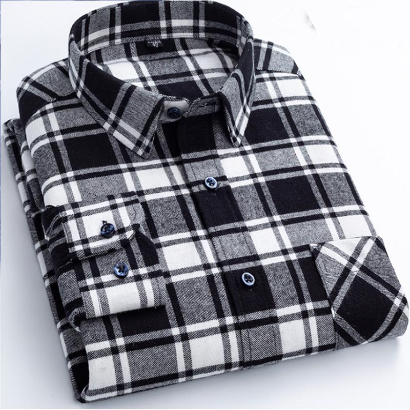 6XL Herbst/Winter Groß Herren 100% Baumwolle Karriert Gebürstet Langarmhemd Knitterarm Beständig Business Casual Bügelfrei Dick