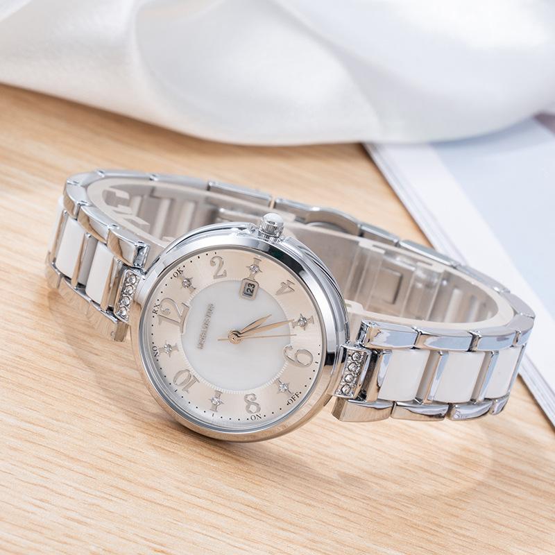 Ceramic Steel Belt Ladies Watch Fashion Casual Pearl Fritillary Diamond Waterproof Calendar Quartz Watch