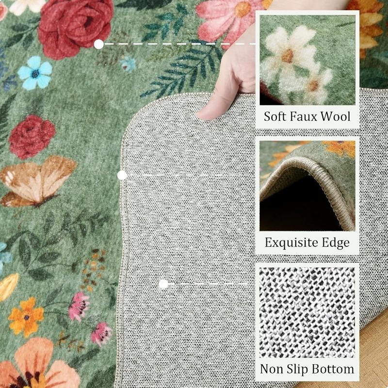 Fashion Flower runner Rug Washable Foldable Non-slip Bedroom Bedside Mat Light Luxury Home Decoration Soft Corridor Carpet 
