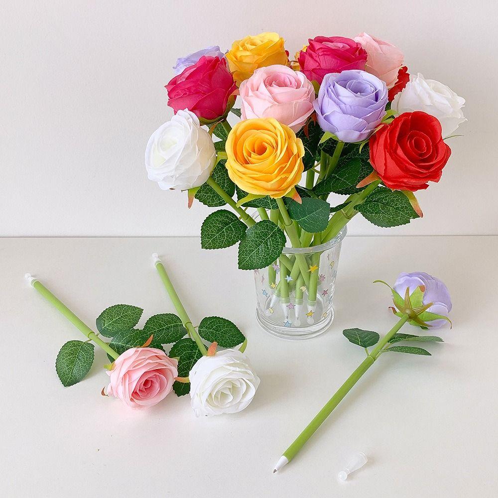 2-Grids Rose Ballpoint Pen 3-inch Writing Pen Creative Rose Flower Pen Valentine's Day