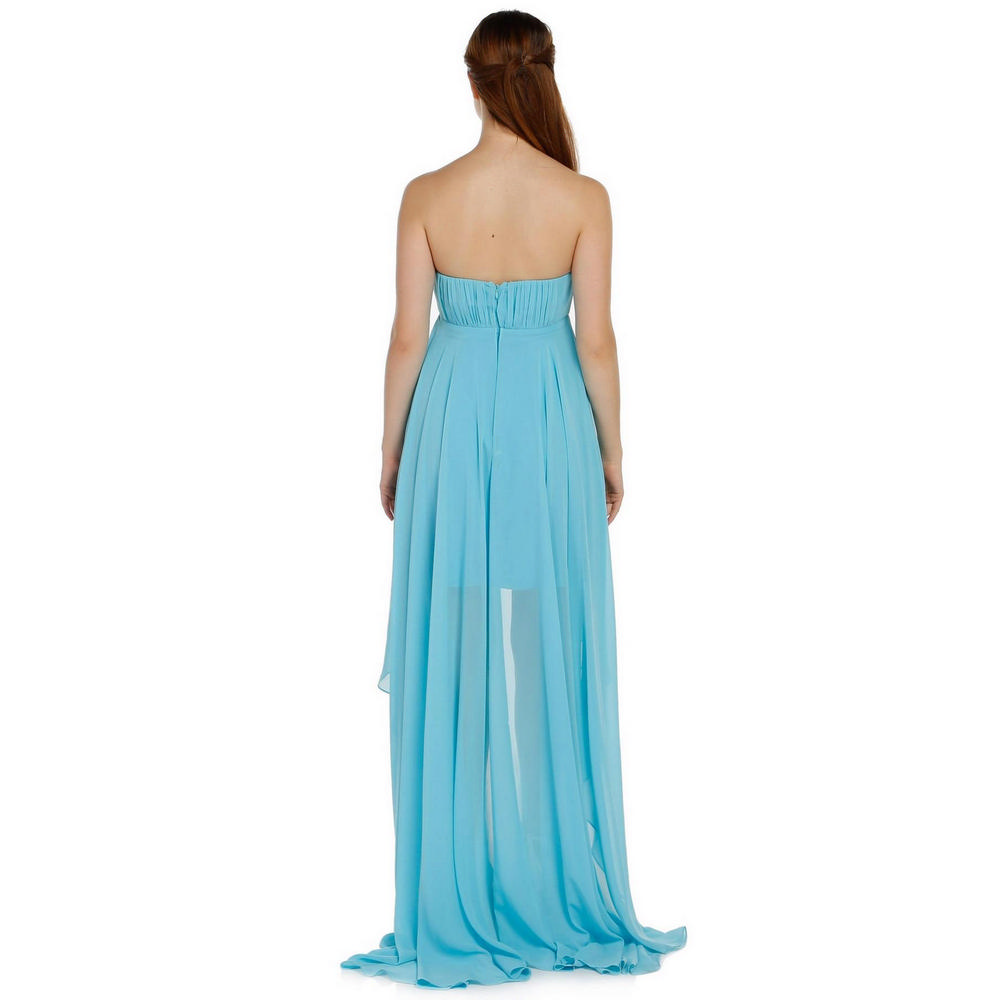 Fierte Women's Evening Dress Azr4489 Strapless Stone Detail Chiffon Skirt Salmon Yellow Green Blue Red