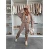 Womens 2-Piece Casual Tracksuit Solid Color Long Sleeve Zip Sweatshirt Elastic Waist Pants Streetwear