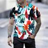 Women Short Sleeve Crew Neck T Shirt White Red Orange Blue Tropical Leaf Floral Print Top