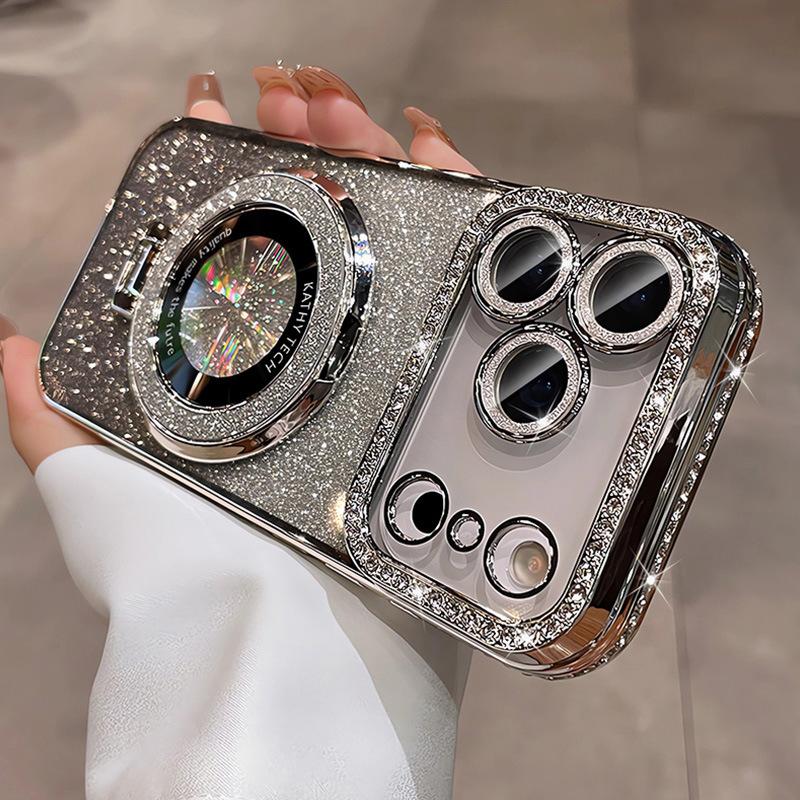 Applicable iPhone18PROMAX Mobile Phone Case Electroplated Rhinestone Magnetic Suction Bracket Apple 17 Gradual Change Glitter Protective Case