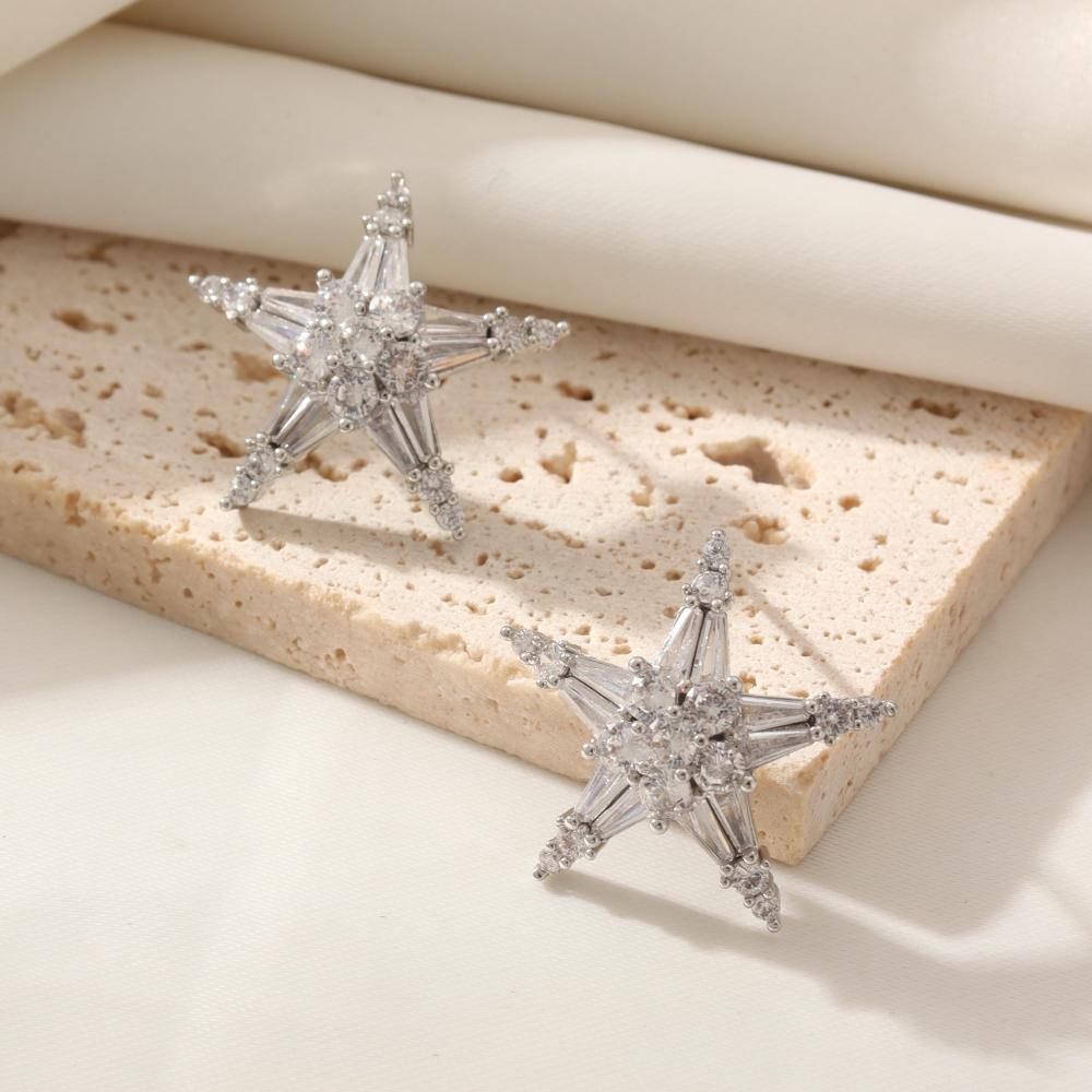 

Sparkly Star Zirconia Stud Earrings for Women Fashion Earring Jewelry Wedding Party Accessories белый