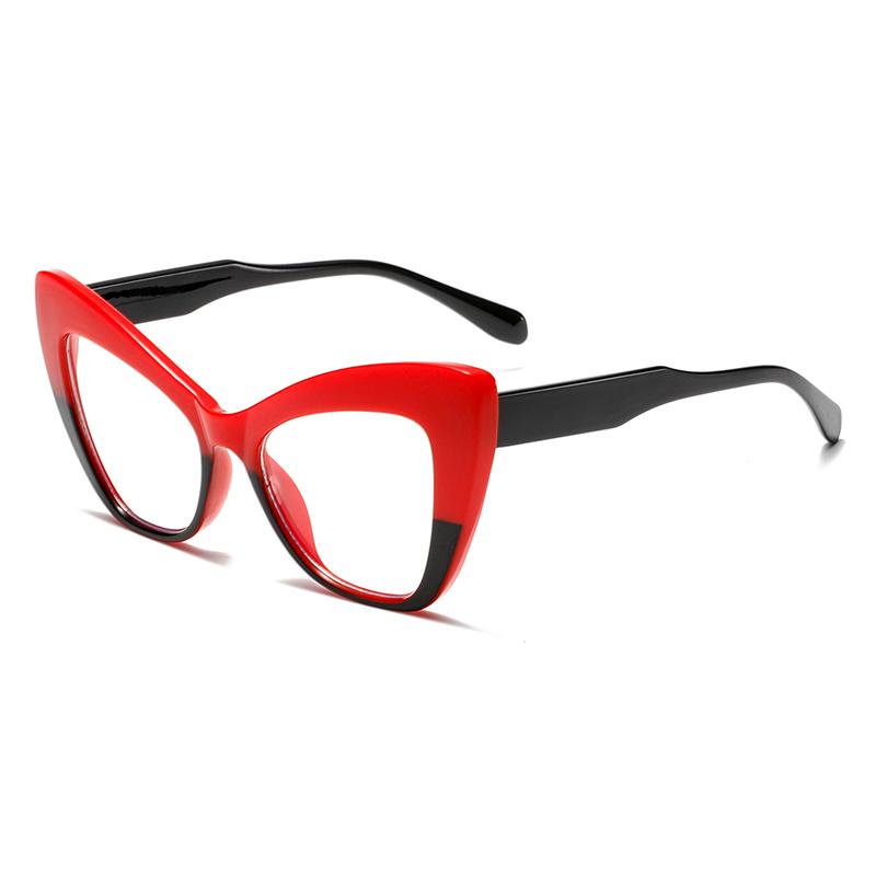 

KAMMPT Trendy Cat Eye Oversize Decor Frame Women s Multi Color Patchwork Glasses Ins Brand Design Non-prescription Chic Eyewear transparent lens красный черный