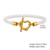 Prjewel Trendy Braided Leather Bracelet White Rope Stainless Steel Gold Color OT Lock Bracelet Women's Jewelry Mother's Day Gift