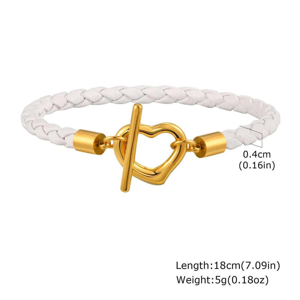 Prjewel Trendy Braided Leather Bracelet White Rope Stainless Steel Gold Color OT Lock Bracelet Women's Jewelry Mother's Day Gift