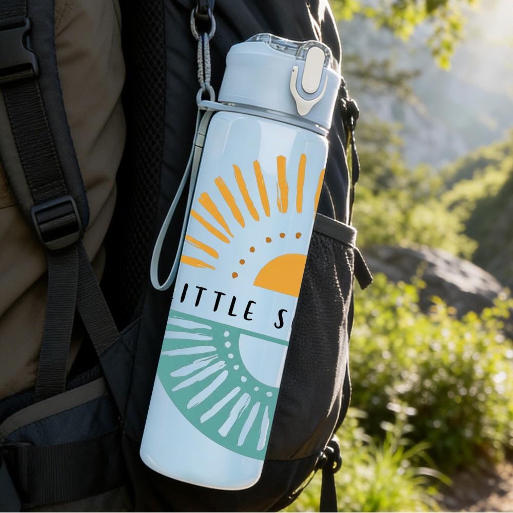 1PC Retro Sun Badge Art 750ml Color Plastic Sports Water Bottle Leakproof Flip Straw Lid Suitable for Sports Office Home Use