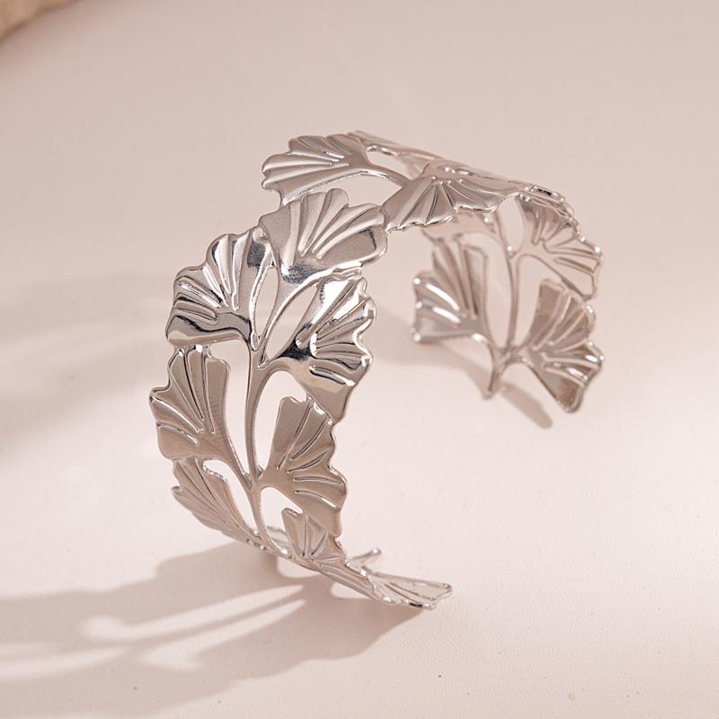 Vintage Ginkgo Leaf Butterfly Open Cuff Bangle Gold Silver Wide Statement Bracelet For Women Boho Party Jewelry