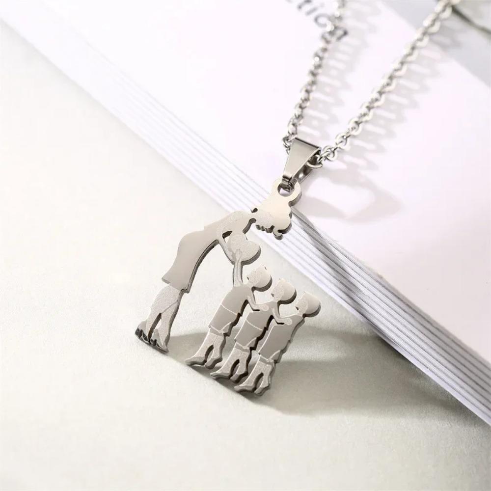 Mom Daughter Family Necklace Stainless Steel Chain Children Kid Silver Color Pendant Necklaces Jewelry Women Mother's Day Gift