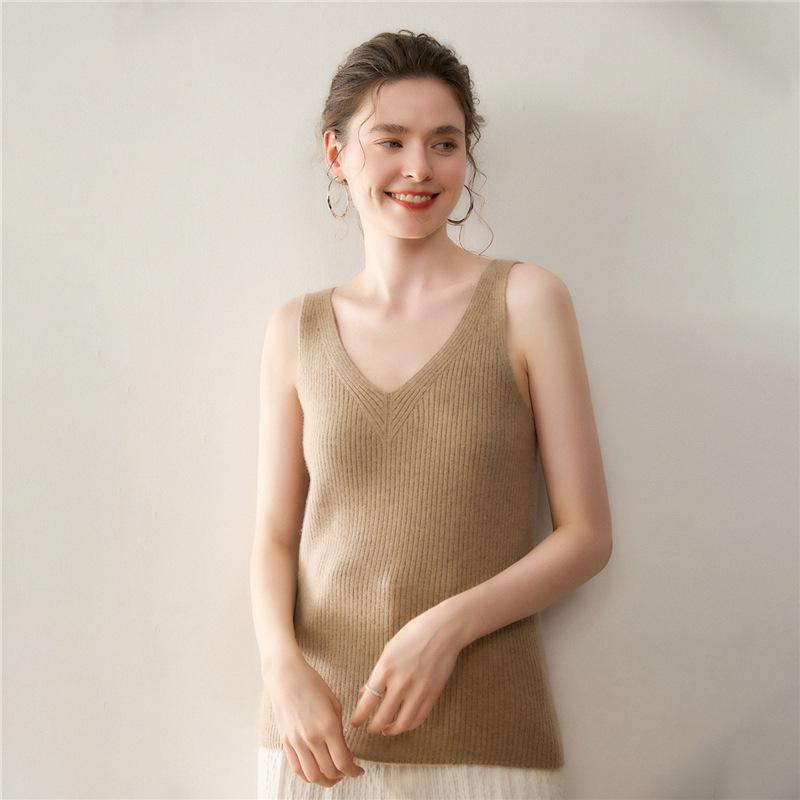 Lekasha Women's Cashmere Sleeveless V-Neck Wool Camisole for Autumn/Winter