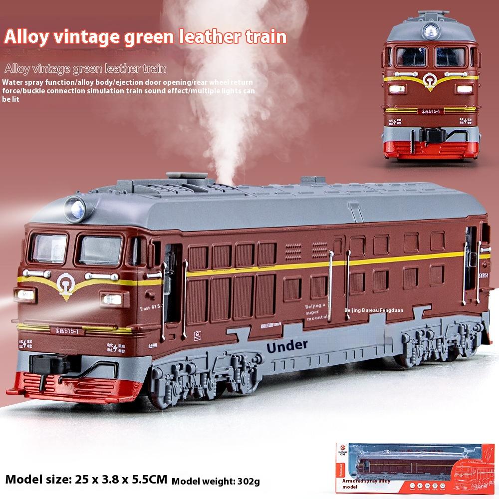 Diecast Nostalgic Steam Green Leather Train Toy Can Be Sprayed Alloy Train Simulation Model Trendy Display Gift For Childrens